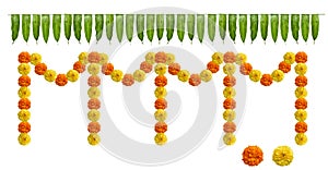 Indian flower garland of mango leaves and marigold flowers. for marriage and festivals traditional