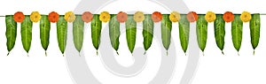 Indian flower garland of mango leaves and marigold flowers. Ugadi diwali ganesha festival poojas weddings functions holiday ornate