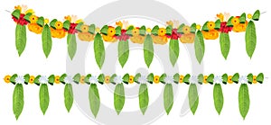 Indian flower garland of mango leaves and marigold flowers. Ugadi holiday ornate decoration