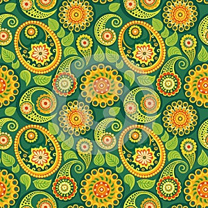Indian flower pattern on green background