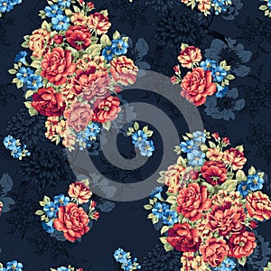 Indian flower pattern,seamless design on blue background photo