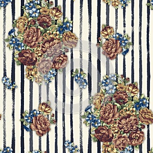Indian flower pattern,seamless design on stripe background