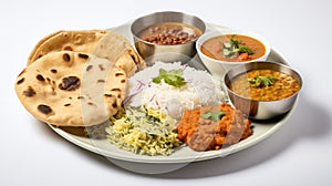 Indian Food Assortment on White Background