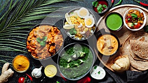 Indian food and indian cuisine dishes, copy space