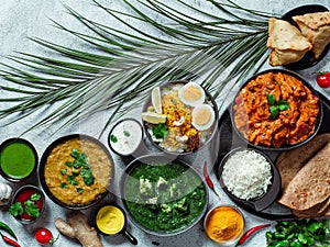 Indian food and indian cuisine dishes, copy space