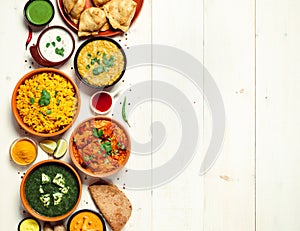 Indian food and indian cuisine dishes, copy space