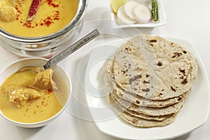 Indian Food: Kadhi with gatte and chapatti or roti.