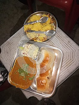 Indian food pao haji and sev puri