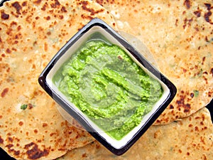 Indian Food-Paratha and Chutney photo