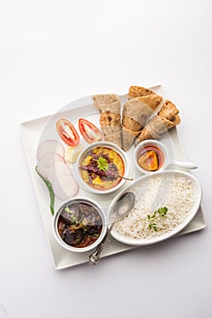 Indian Food Platter or Thali contains vegetarian recipes, a complete meal photo