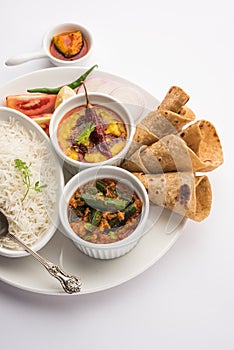 Indian Food Platter or Thali contains vegetarian recipes, a complete meal photo