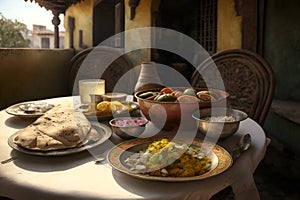 Indian food in the restaurant on the summer terrace, Generative AI 3