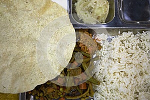 Indian french beans, rice and papadum