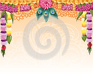 Indian garland background, great design with place for text. Vector card, banner