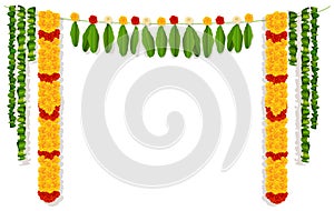 Indian garland of flowers and leaves. Religion festive holiday decoration photo