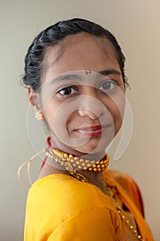 Indian girl child in traditional outfit of state Maharashtra