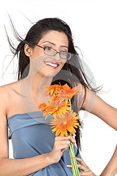 Indian girl with daisy flowers