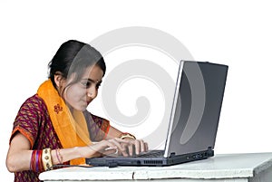 Indian girl and laptop computer