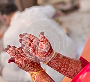 The indian girl Mehndi hands.