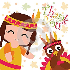 Indian girl and turkey on maple leaves background