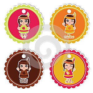Indian girls on colorful frame character suitable for thanksgiving gift tag