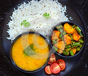 Indian glutenfree meal - Mung dal lentil,rice and beans curry