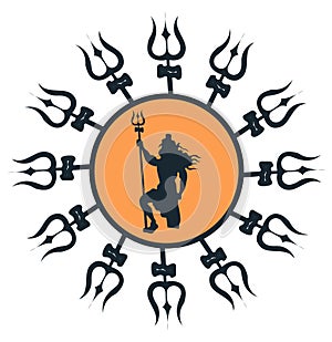 indian god mahadev standing pose hold trishool.