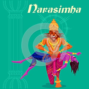 Indian God Narasimha killing Hiranyakashipu
