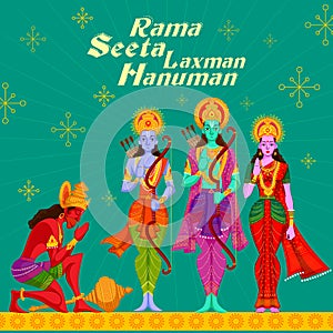 Indian God Rama Laxman and Sita with Hanuman