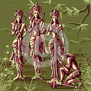 Indian God Rama Laxman and Sita with Hanuman