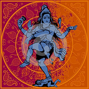 Indian god Shiva on the mandala background
