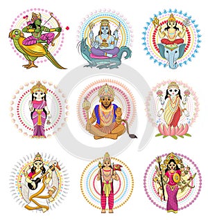 Indian god vector hinduism godhead of goddess and godlike idol Ganesha in India illustration set of asian godly religion