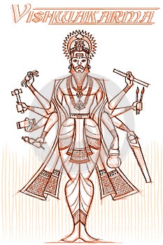 Indian God Vishwakarma in sketchy look photo