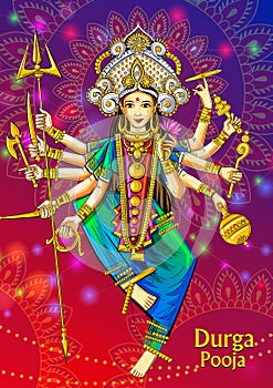 Indian Goddess Durga sculpture for Durga Puja holiday festival of India in Dussehra Vijayadashami Navratri