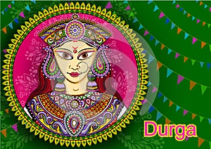 Indian Goddess Durga sculpture for Durga Puja holiday festival of India in Dussehra Vijayadashami Navratri