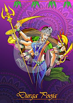 Indian Goddess Durga sculpture for Durga Puja holiday festival of India in Dussehra Vijayadashami Navratri