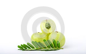 Indian gooseberry amla  fruit Cut in half Put on the leaves