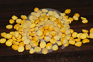 Indian gram (Cicer erytinum) or yellow gram dal on the table