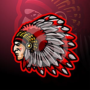 Indian head mascot esport logo design