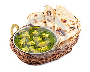 Indian Healthy Cuisine Palak Paneer Served With Tandoori Roti photo