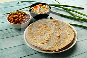 Indian healthy diet vegan foods- chapatti and curries