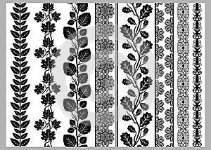 Indian Henna Border decoration elements patterns in black and white colors.