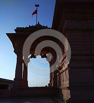 Indian Hindu temple main door & x28;mukh dwar& x29; architecture view with clear blue sky photo