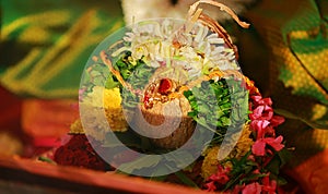 Indian Hindu Wedding Details yellow rope closeup photo