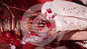 Indian Hindu wedding slow motion video background . Couple holding each other hands during their marriage Function. couple