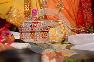 Indian Hindu Wedding Traditional Designer Sindoor Pot. photo