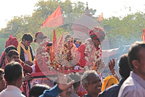 Indian Holy guru leads procession of faithful ceremony