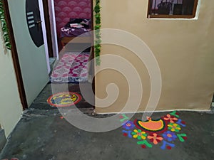 Indian home inside home with Rangoli