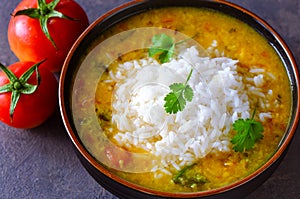 Indian daily homecooked meal- dal and rice photo