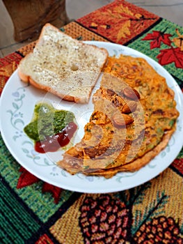 Indian household breakfast spiced bread with pancake